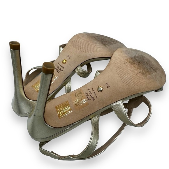 Stuart Weitzman Soiree 100 Strappy Slingback Heel Sandals, Platino, Size 9.5 - Picture 9 of 9